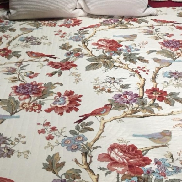 Waverly Charleston Chirp Reverses scalloped Birds Toile cottage farm Full Queen - Picture 5 of 16